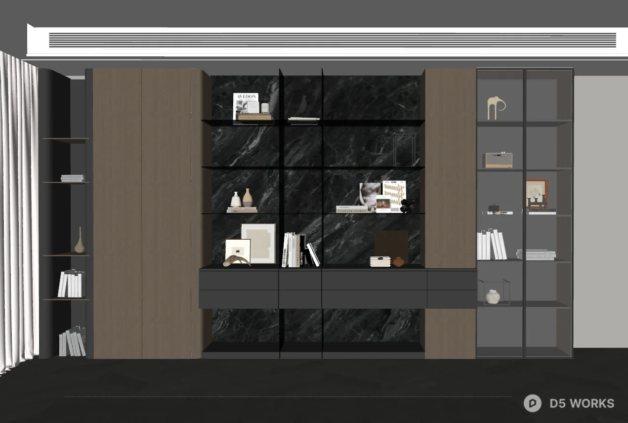 Modern Minimalist Study With Integrated Bookcase 3d model thumbnail 2