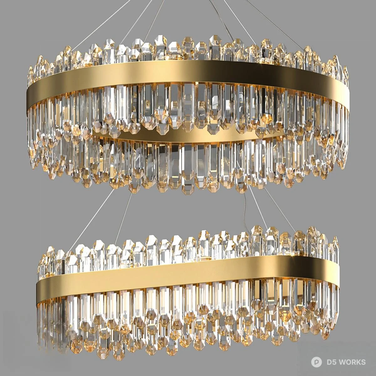 Crystal Chandelier With Gold Frame 3d model - Image 1