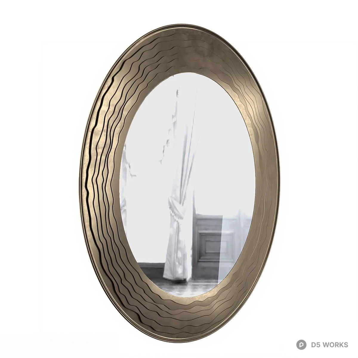 Oval Decorative Mirror With Wavy Metal Frame 3d model thumbnail 2