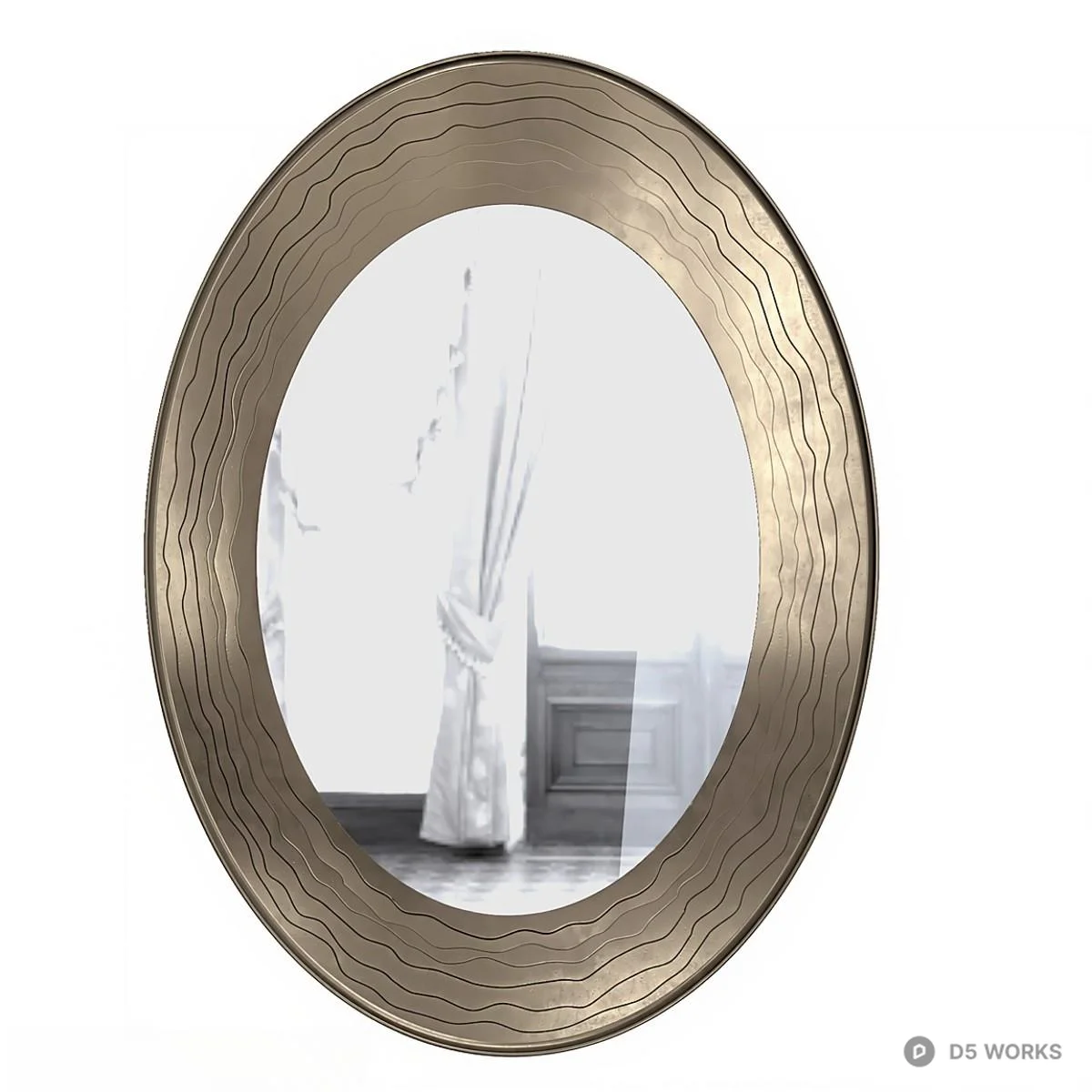 Oval Decorative Mirror With Wavy Metal Frame 3d model - Image 1