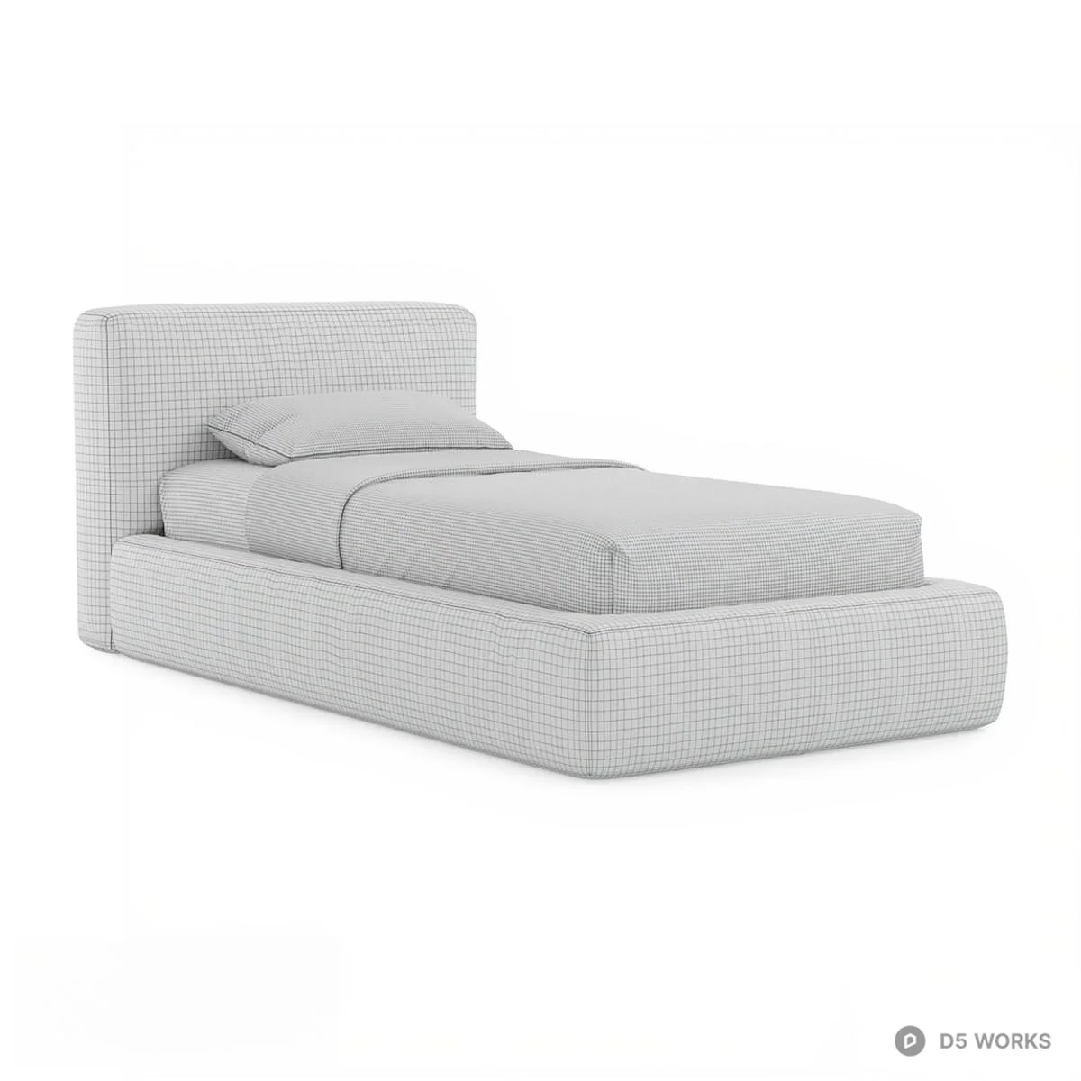 Upholstered Minimalist Single Bed 3d model thumbnail 2