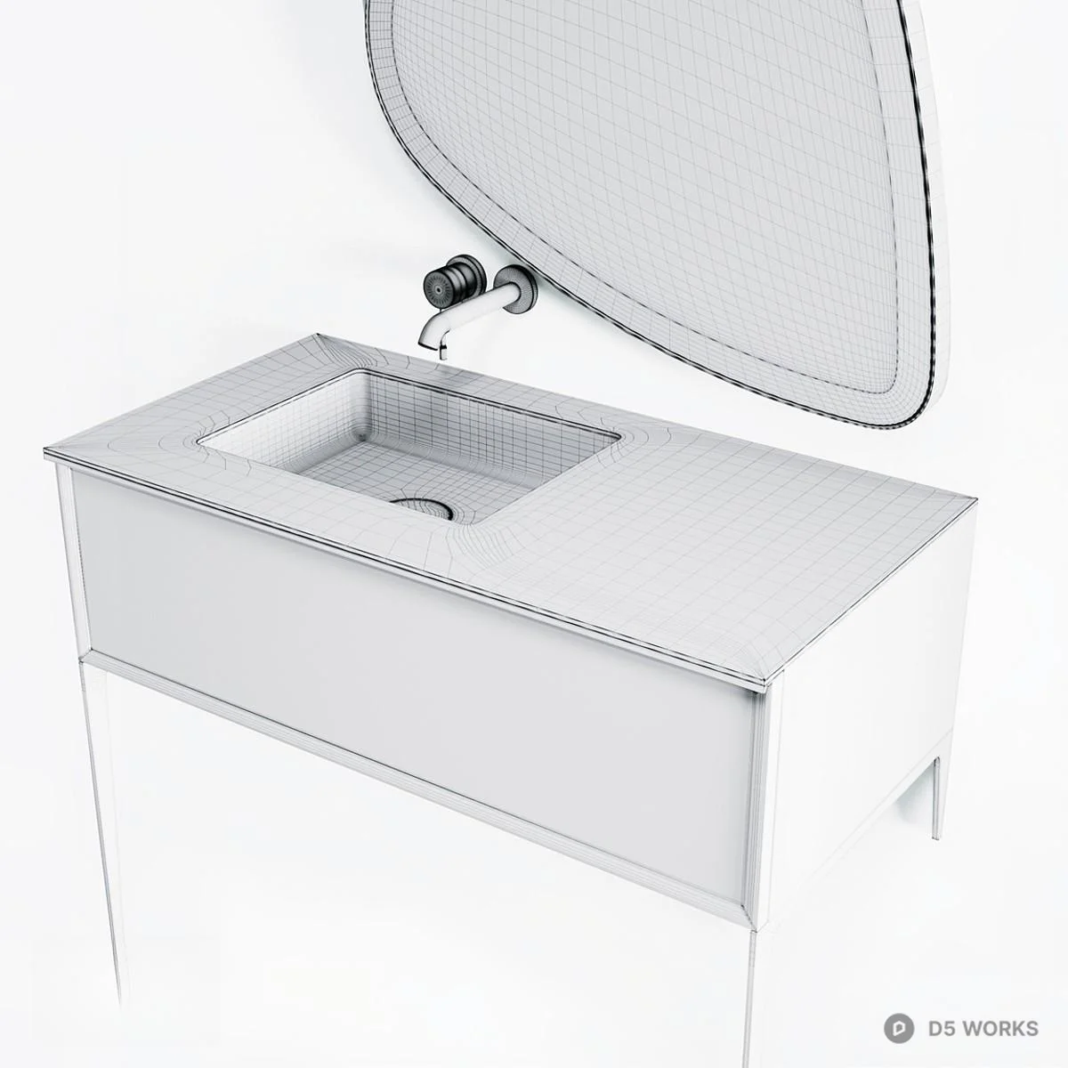 Minimalist Bathroom Vanity With Asymmetric Mirror 3d model thumbnail 2