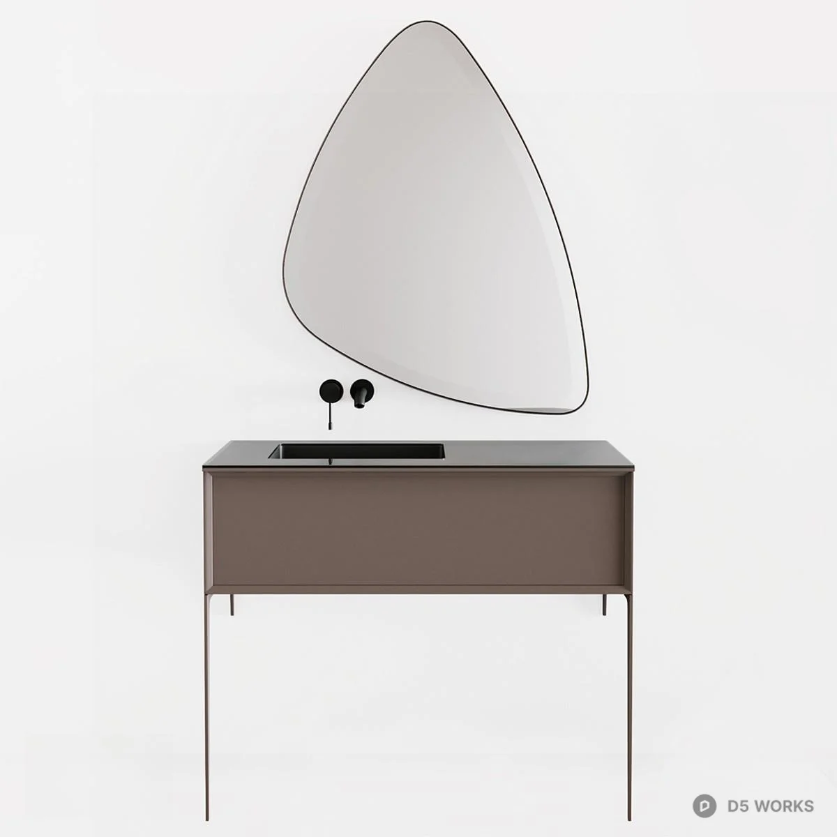 Minimalist Bathroom Vanity With Asymmetric Mirror 3d model - Image 1