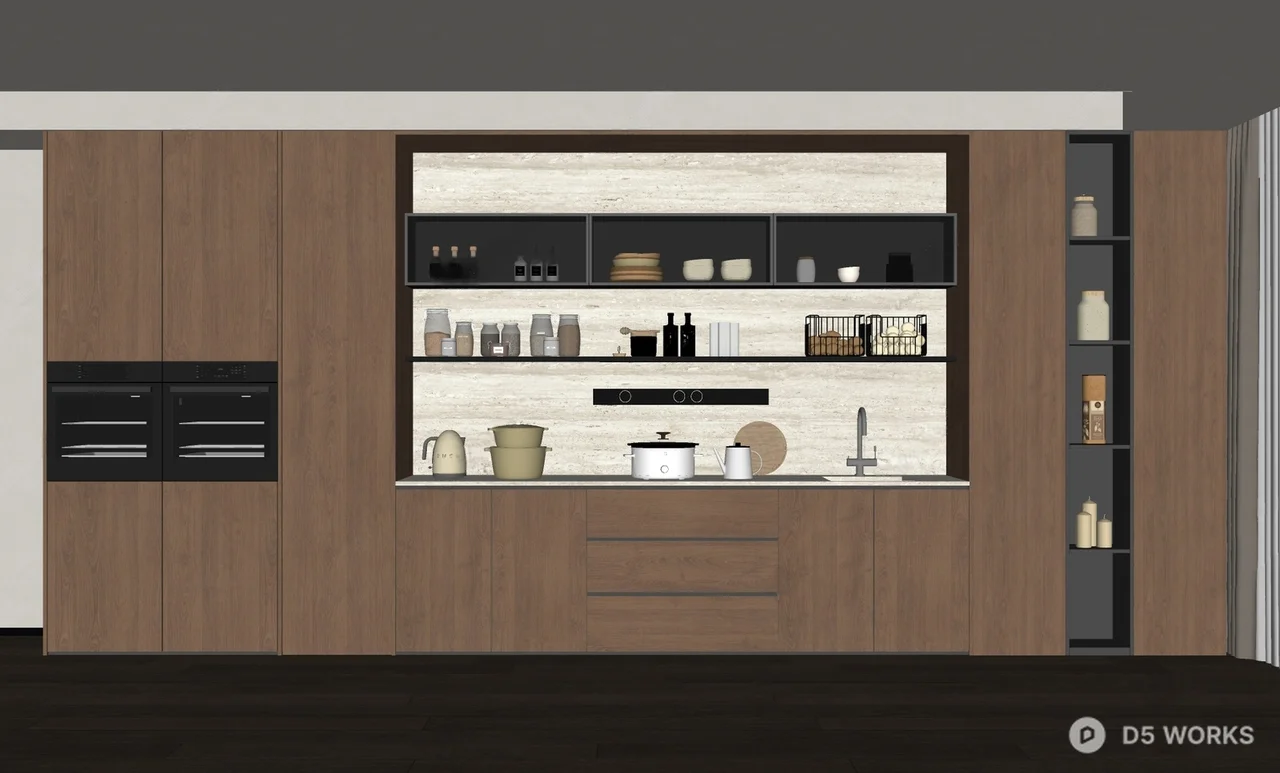 Modern Open Kitchen with Integrated Cabinetry 3d model thumbnail 2