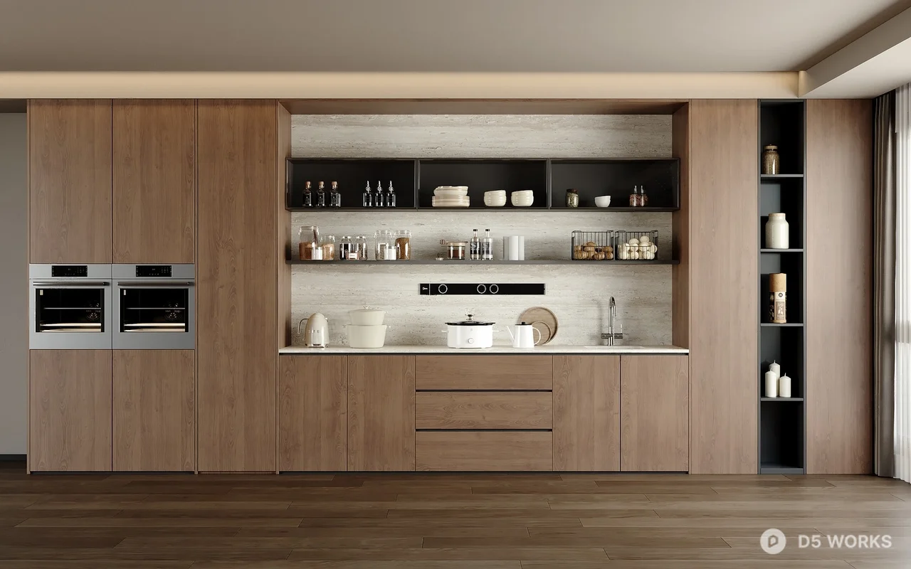 Modern Open Kitchen with Integrated Cabinetry 3d model - Image 1