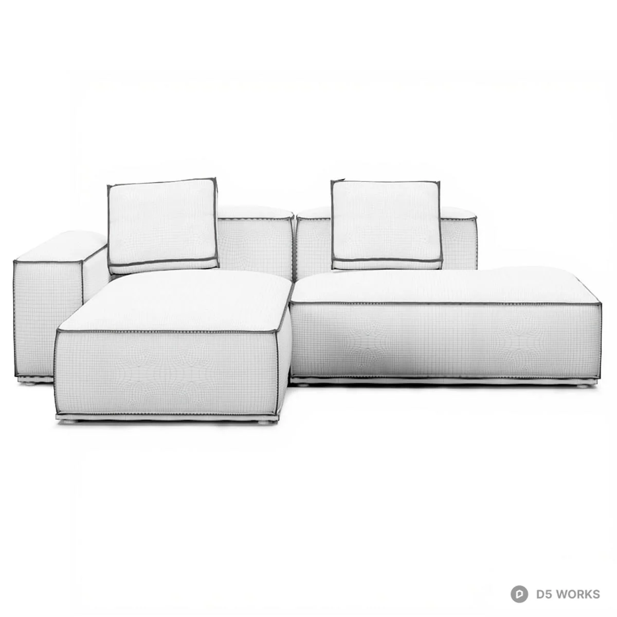 Modular Sectional Sofa With Wooden Base 3d model thumbnail 3