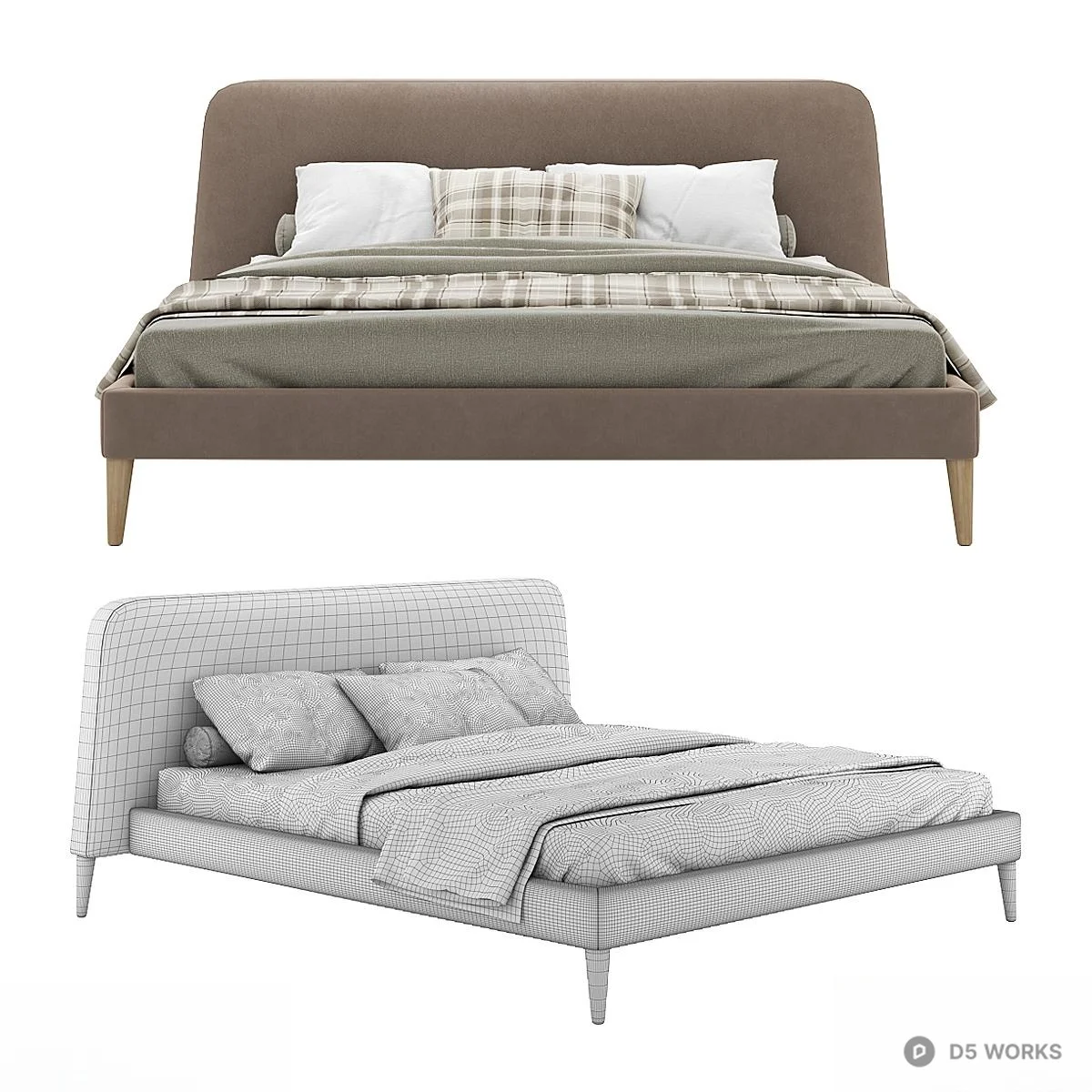 Minimalist Upholstered Double Bed 3d model thumbnail 2