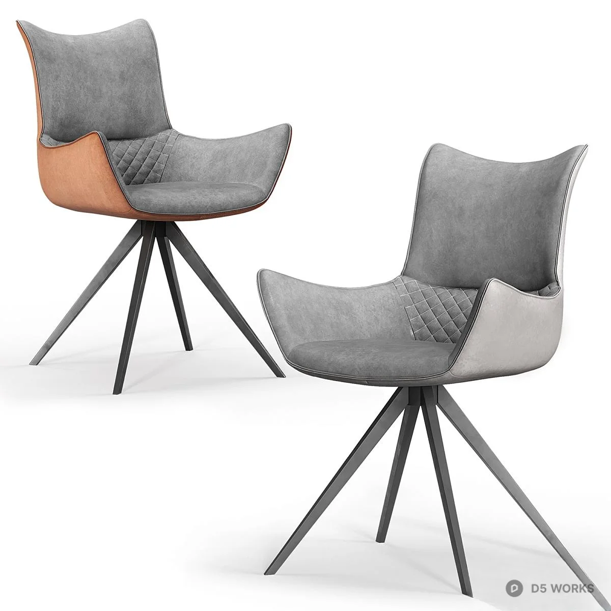 Velvet And Leather Accent Chair With Metal Base 3d model thumbnail 2