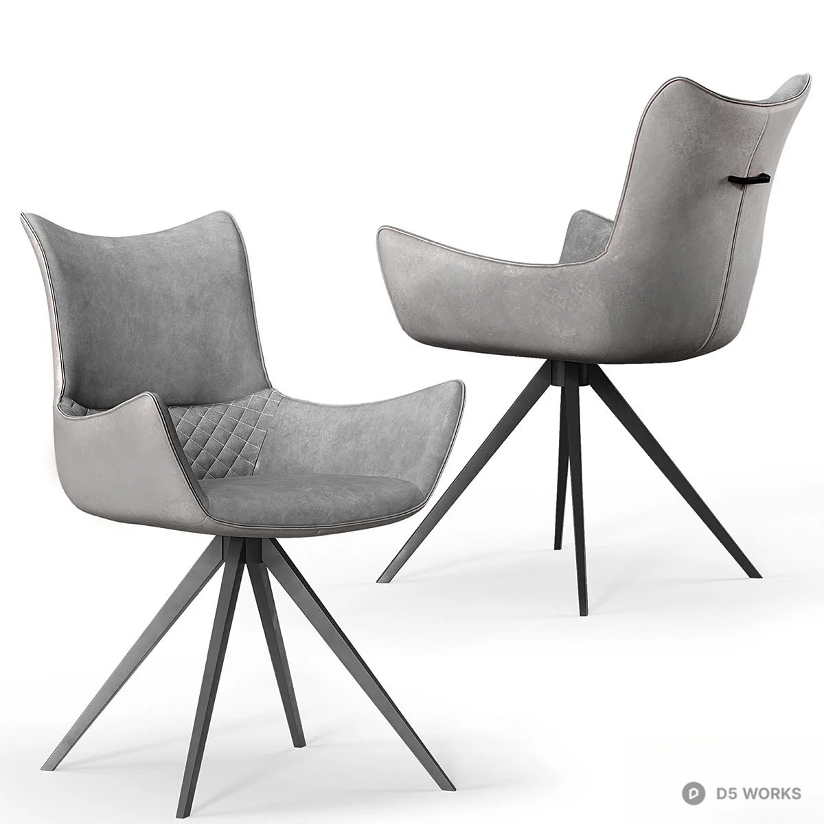 Velvet And Leather Accent Chair With Metal Base 3d model thumbnail 4
