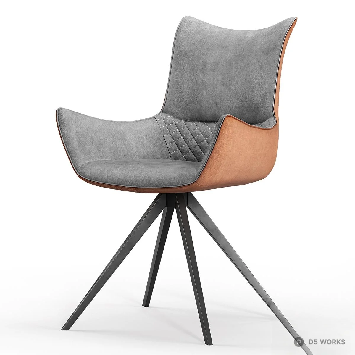 Velvet And Leather Accent Chair With Metal Base 3d model thumbnail 7