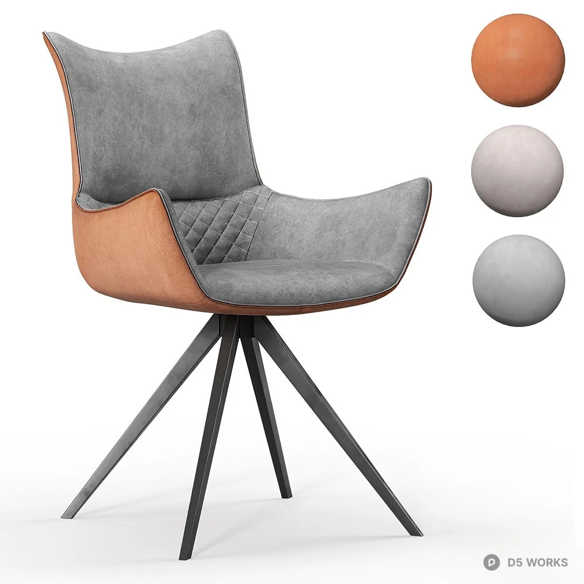 Velvet And Leather Accent Chair With Metal Base 3d model thumbnail 5