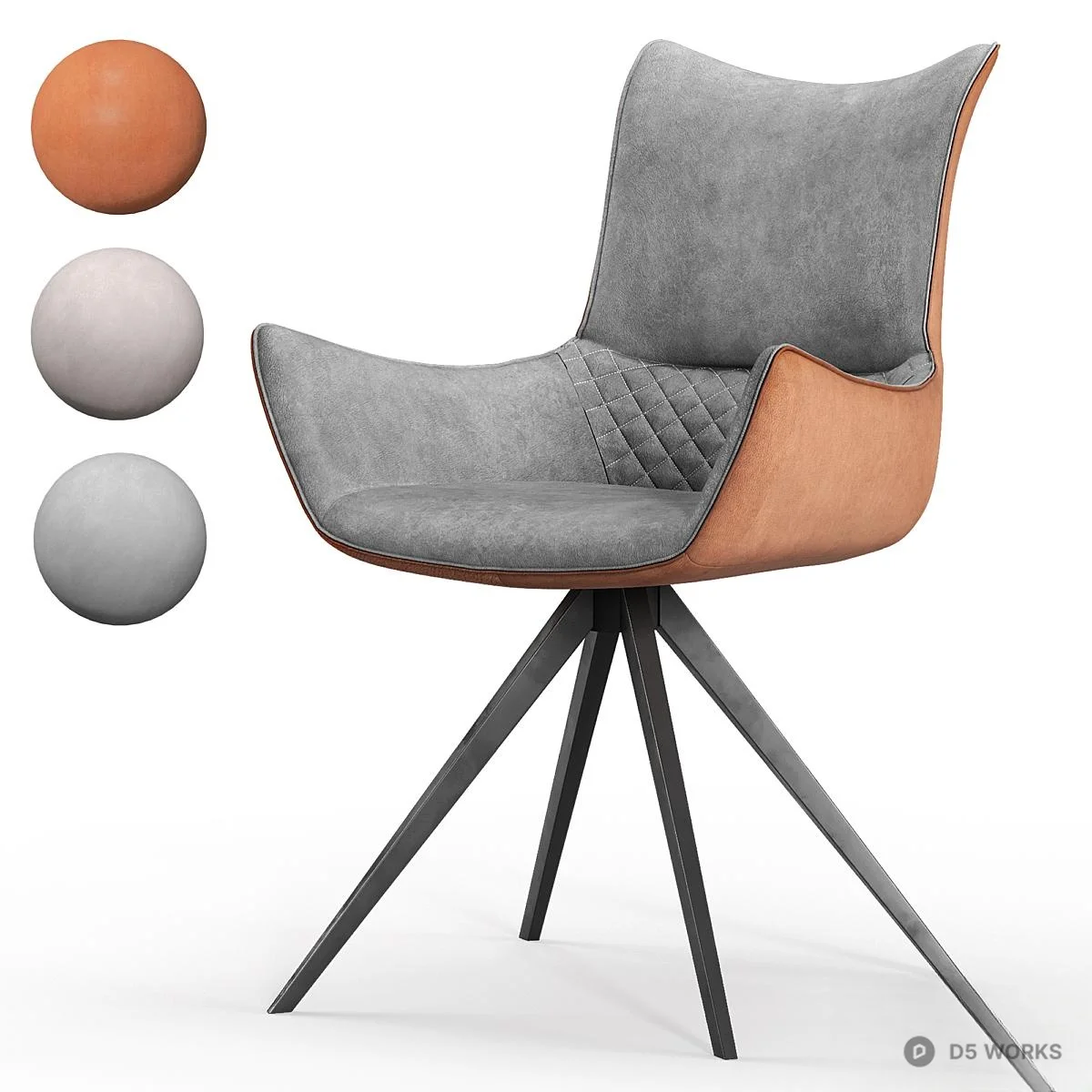 Velvet And Leather Accent Chair With Metal Base 3d model - Image 1