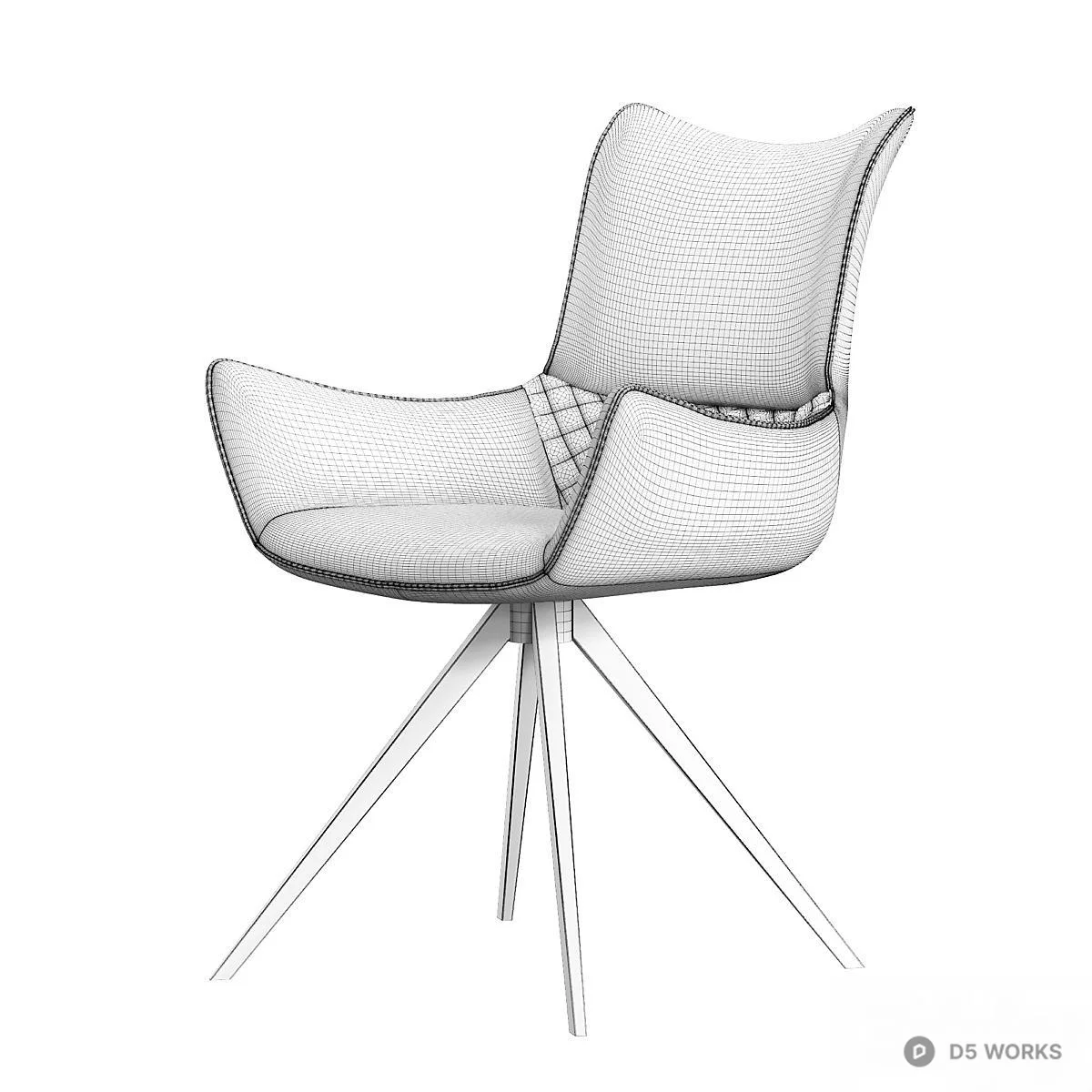 Velvet And Leather Accent Chair With Metal Base 3d model thumbnail 6