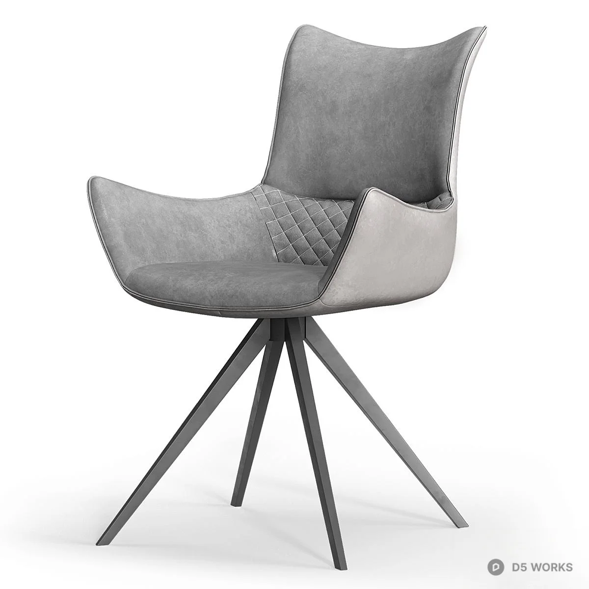 Velvet And Leather Accent Chair With Metal Base 3d model thumbnail 3