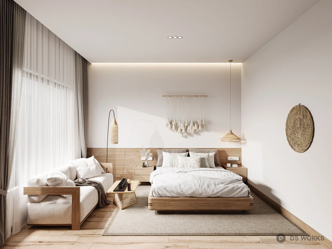 Minimalist Japanese Style Bedroom 3d model thumbnail 2