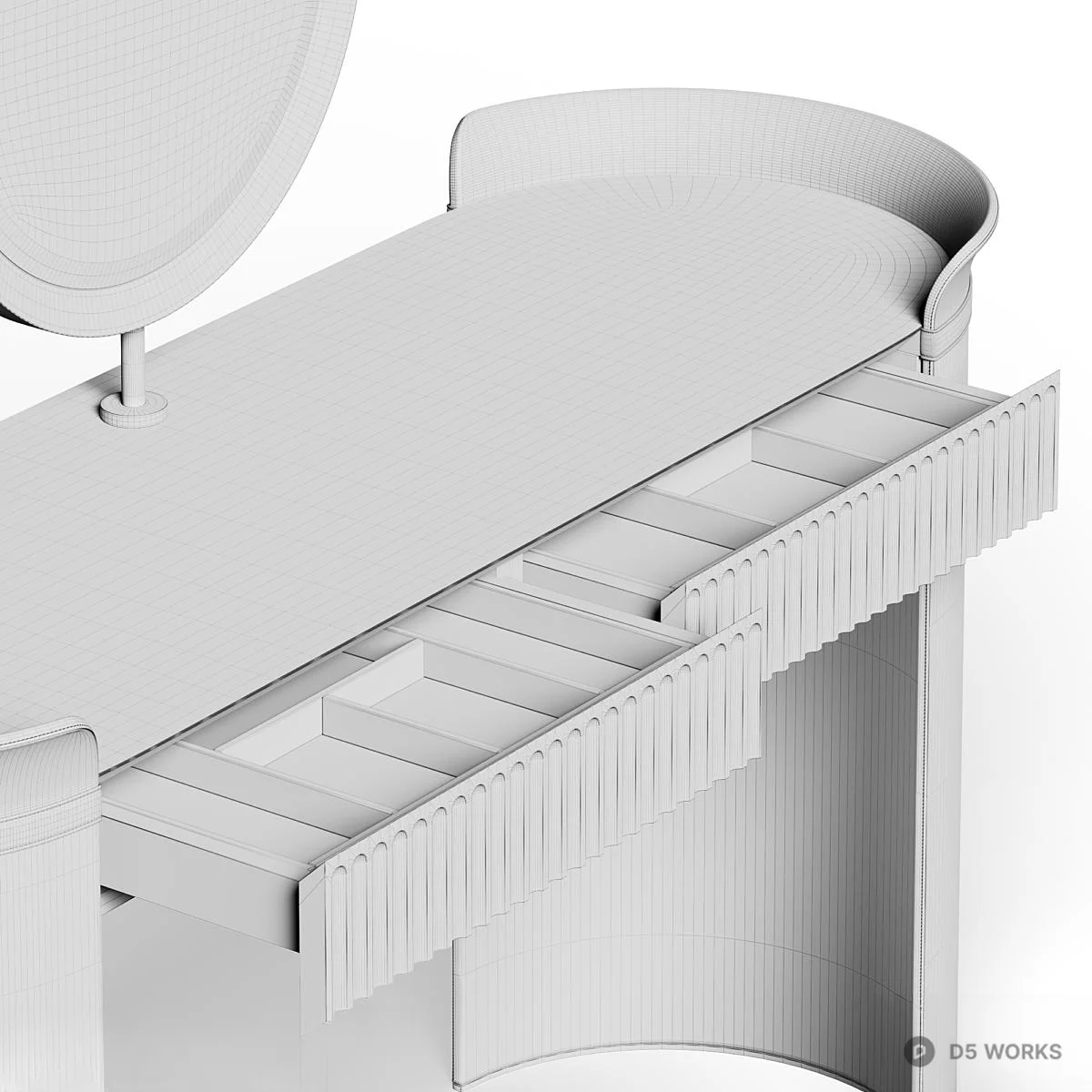 Ribbed Metal Vanity Dresser With Round Mirror 3d model thumbnail 3