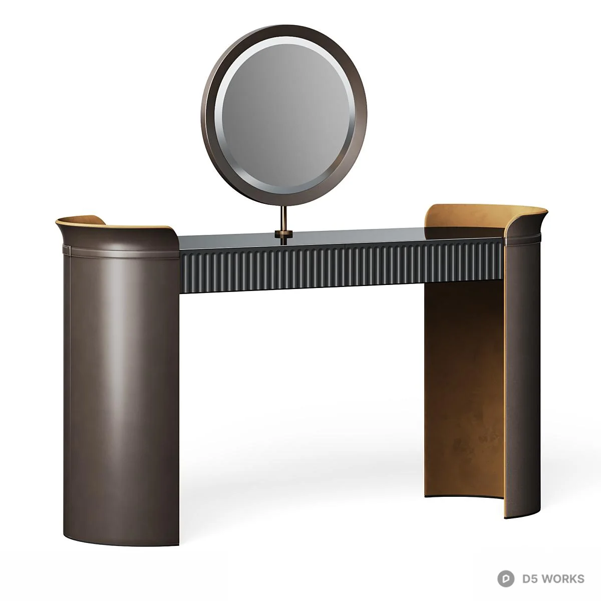 Ribbed Metal Vanity Dresser With Round Mirror 3d model - Image 1
