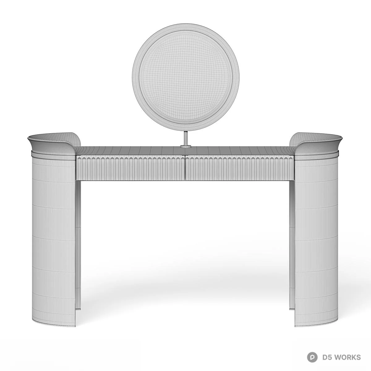 Ribbed Metal Vanity Dresser With Round Mirror 3d model thumbnail 2