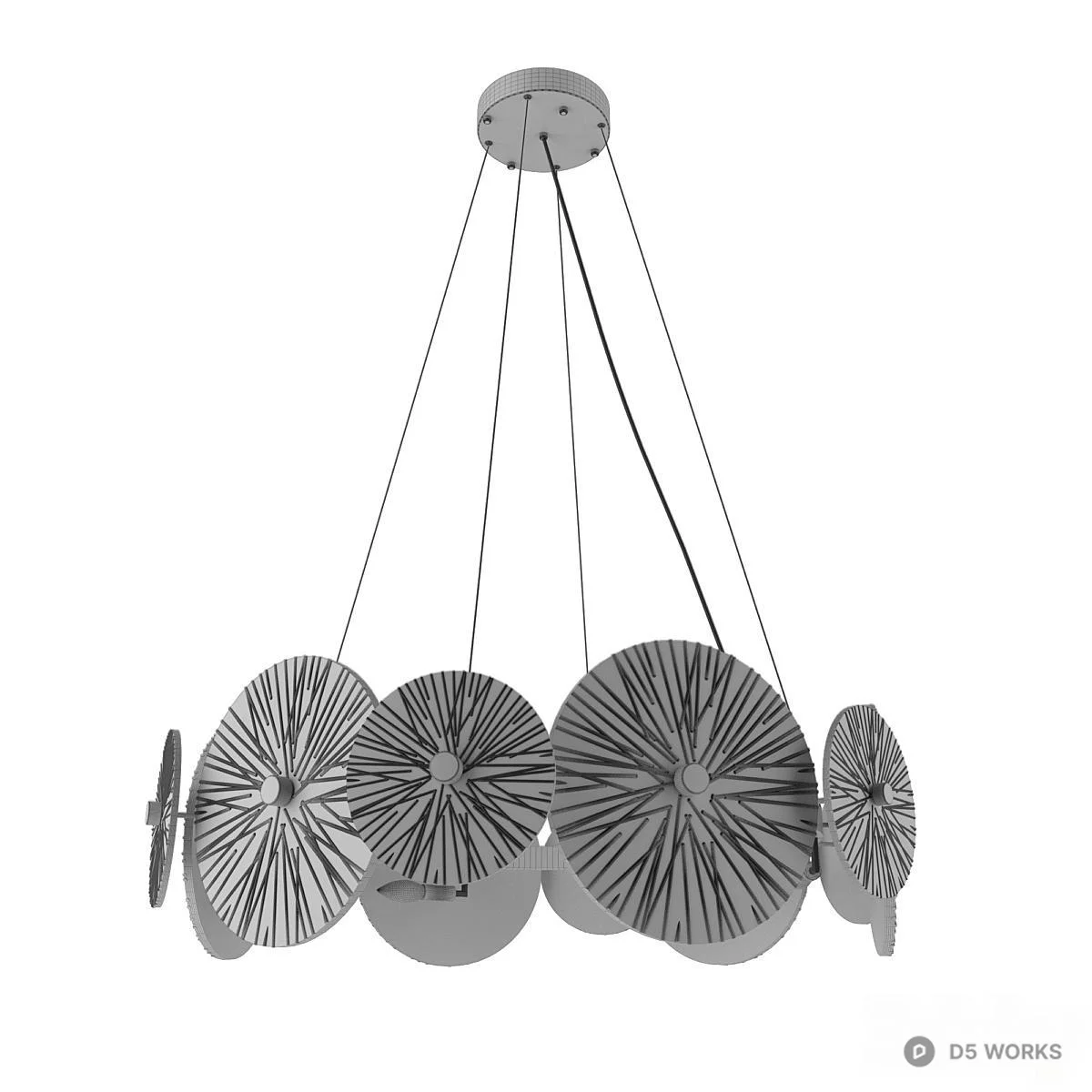 Modern Glass Disc Chandelier 3d model thumbnail 2