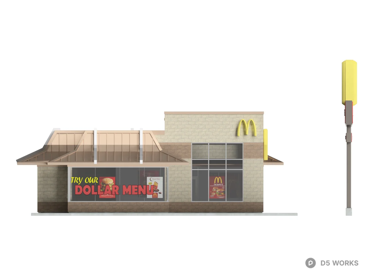 Modern Fast Food Restaurant Building 3d model thumbnail 2