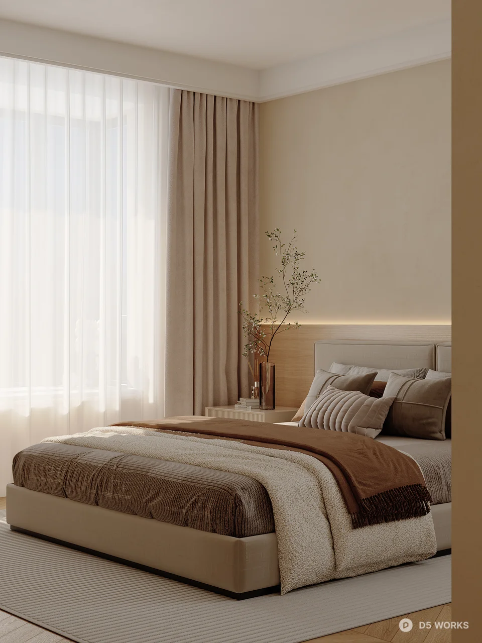 Minimalist Beige Bedroom with Art Wall 3d model thumbnail 3