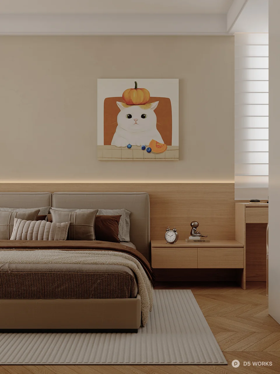 Minimalist Beige Bedroom with Art Wall 3d model thumbnail 2