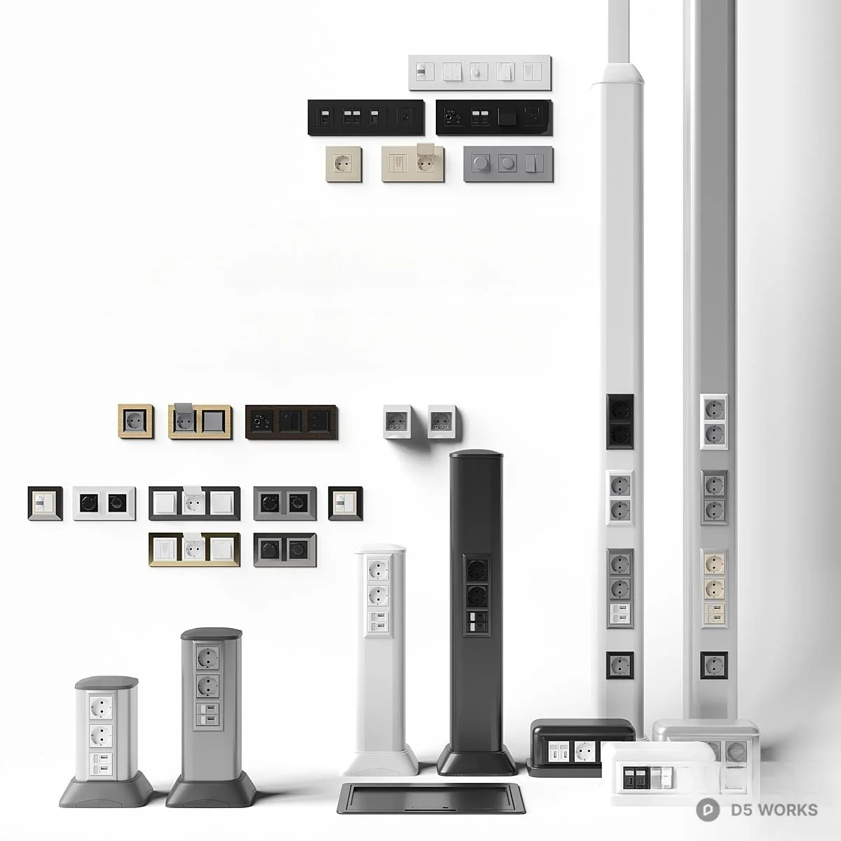 Modern Modular Electrical Switches And Sockets 3d model - Image 1