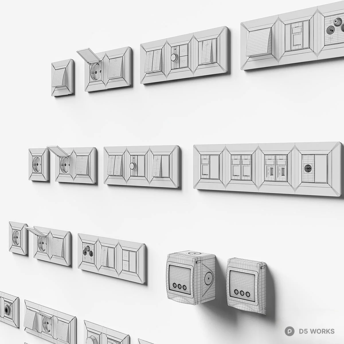 Modern Modular Electrical Switches And Sockets 3d model thumbnail 7