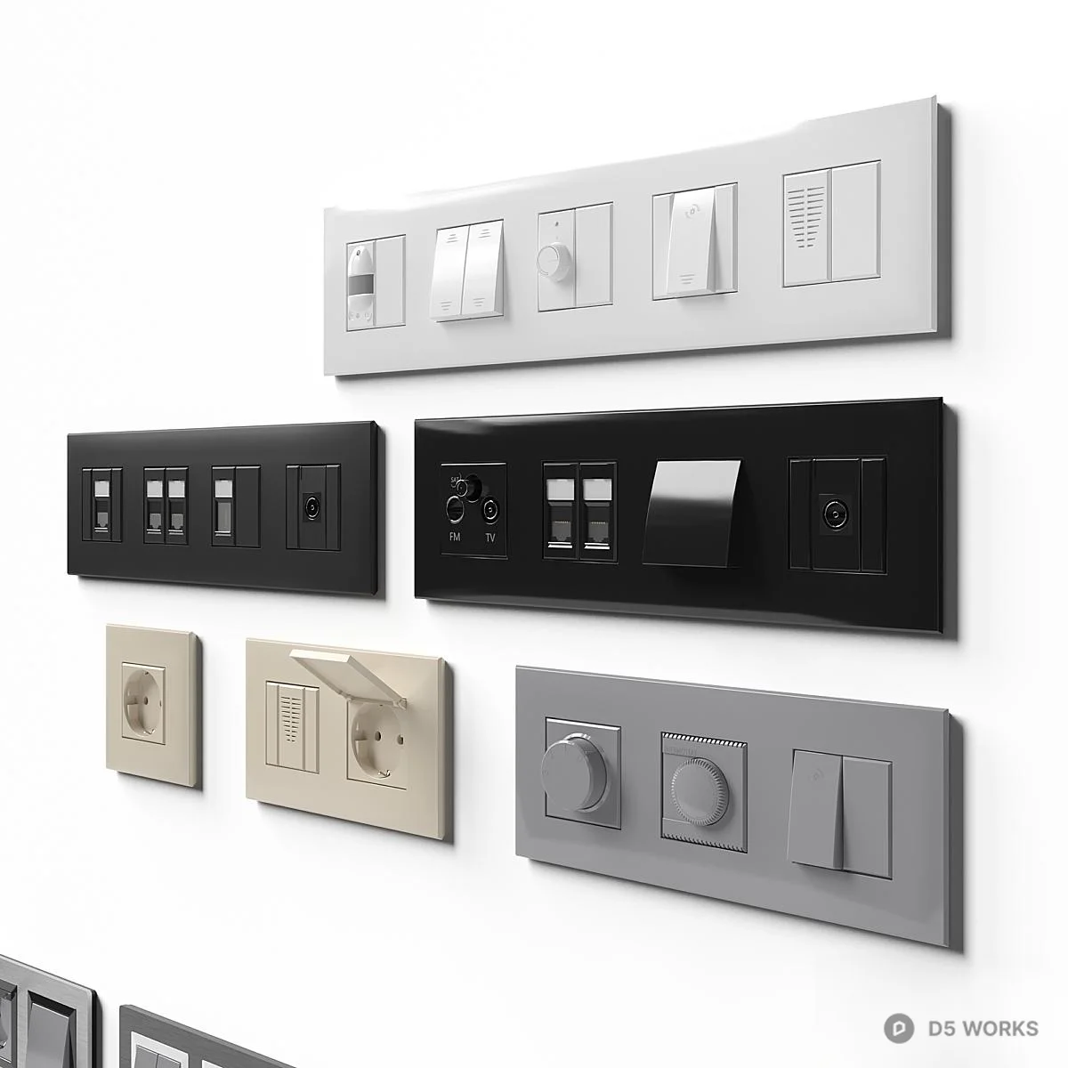 Modern Modular Electrical Switches And Sockets 3d model thumbnail 3