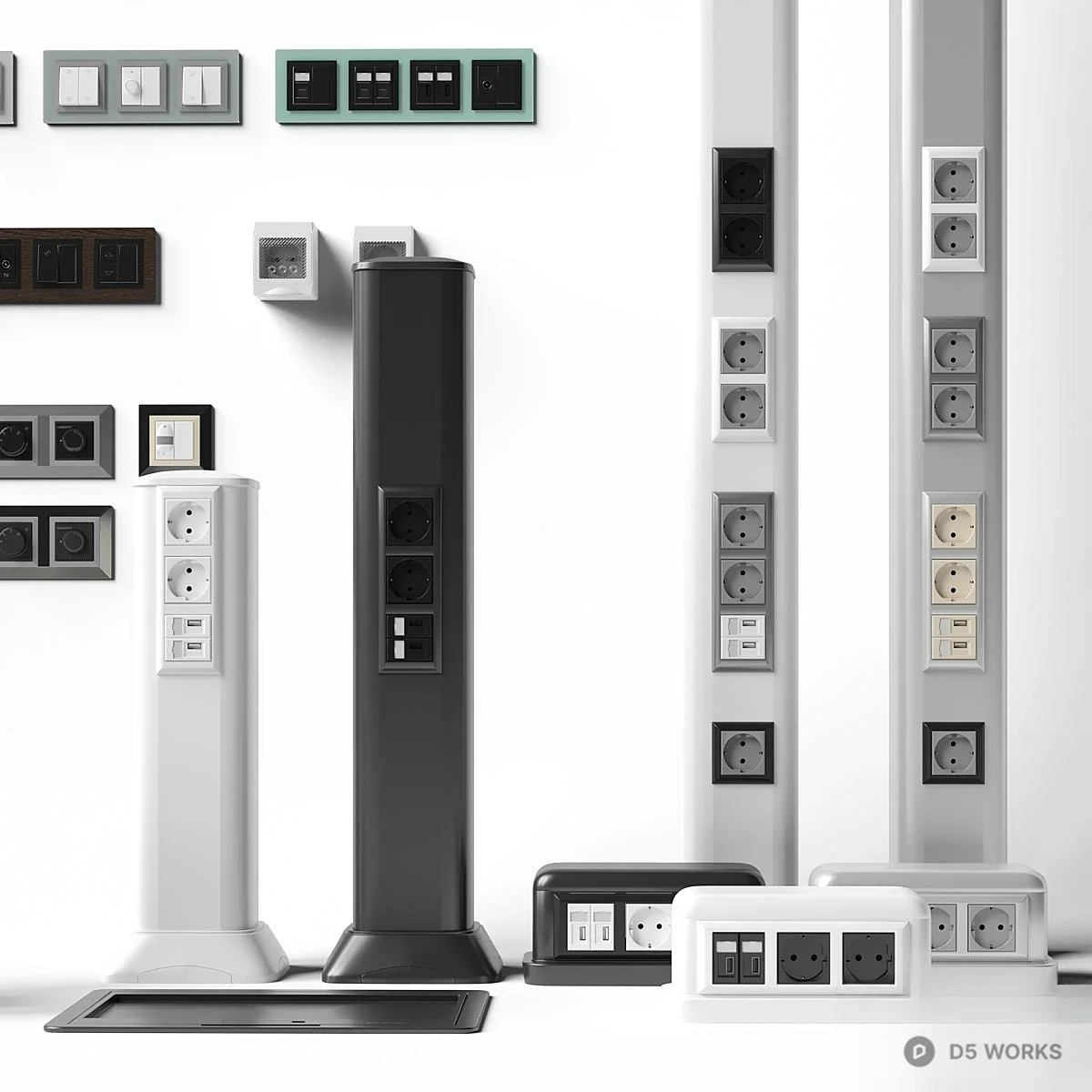 Modern Modular Electrical Switches And Sockets 3d model thumbnail 2
