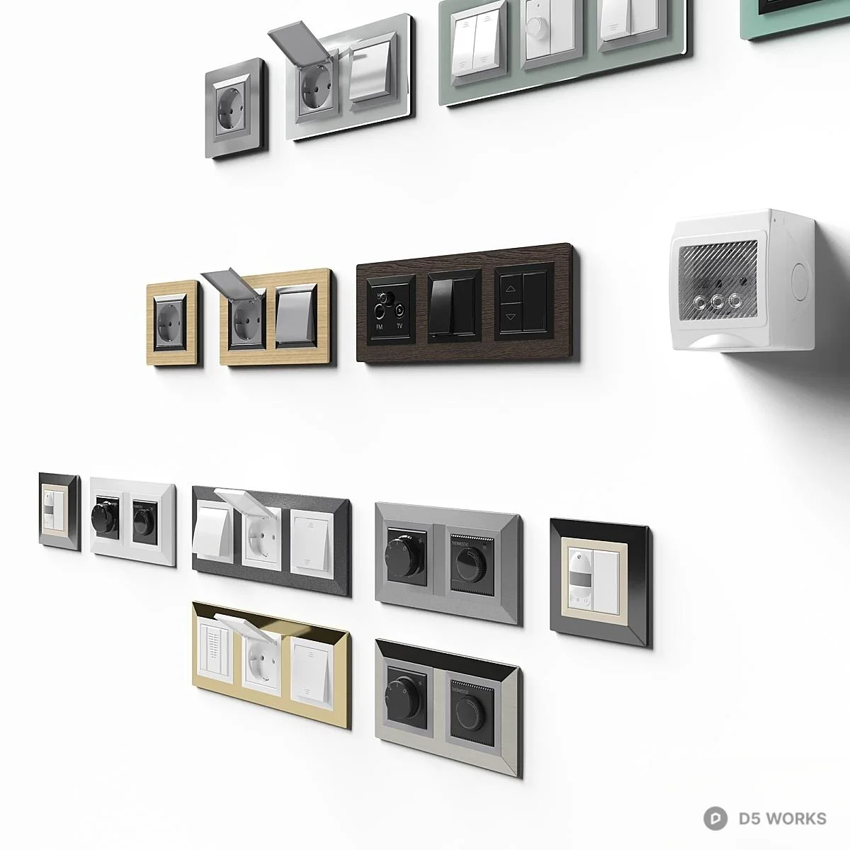 Modern Modular Electrical Switches And Sockets 3d model thumbnail 5