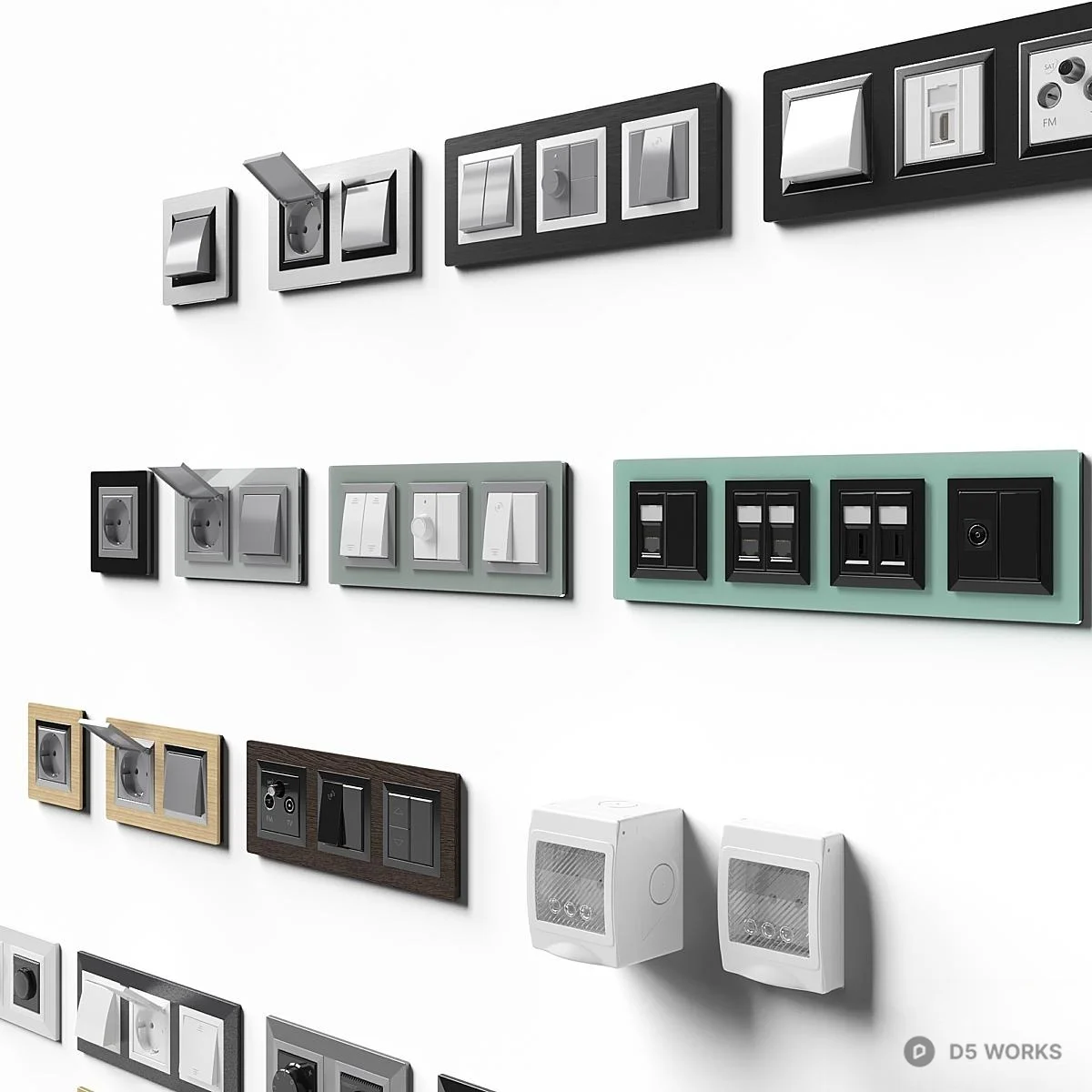 Modern Modular Electrical Switches And Sockets 3d model thumbnail 4