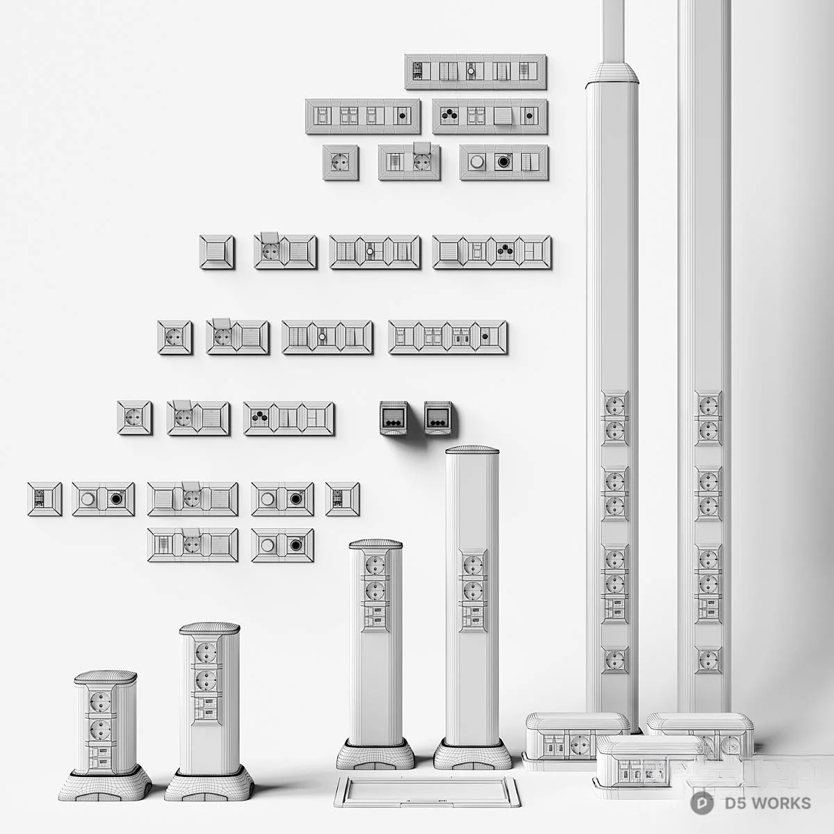 Modern Modular Electrical Switches And Sockets 3d model thumbnail 6