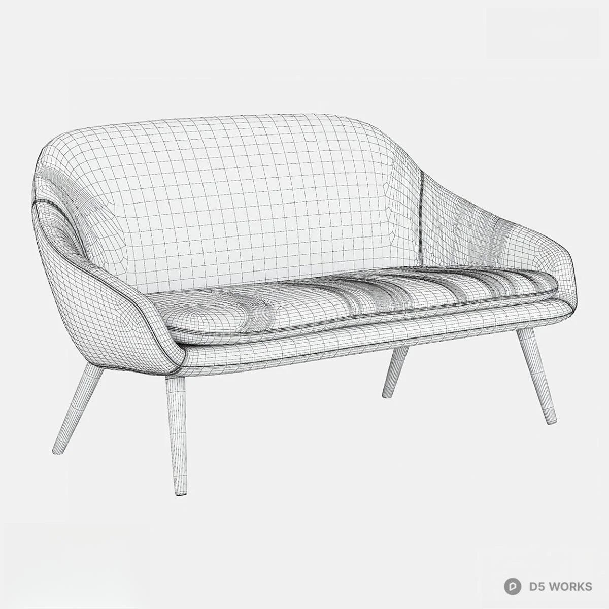 Mid Century Modern Grey Fabric Loveseat 3d model thumbnail 2