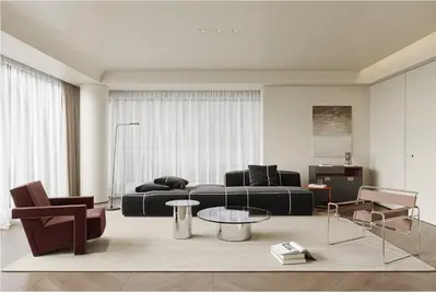 Minimalist Living Room with Black Modular Sofa 3d model