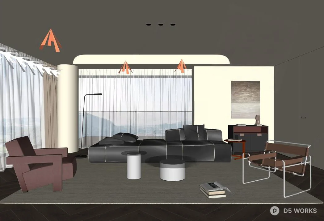 Minimalist Living Room with Black Modular Sofa 3d model thumbnail 2