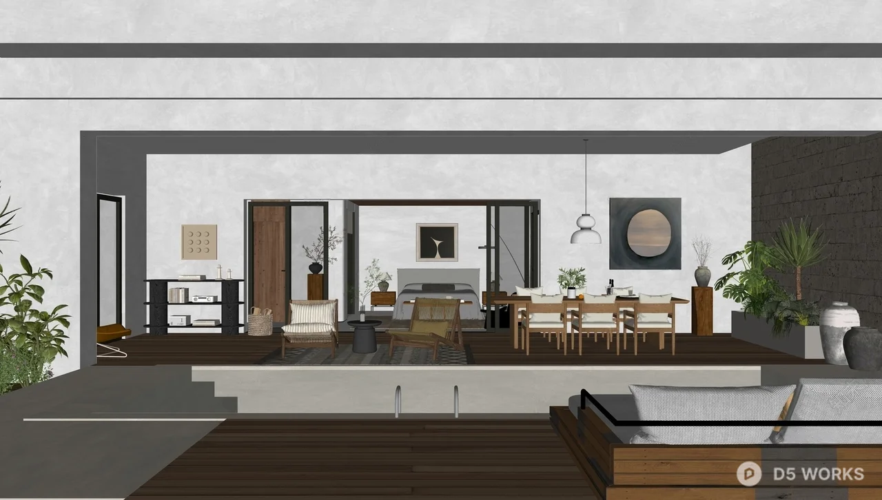 Minimalist Bedroom with Wooden Floor and Neutral Tones 3d model thumbnail 2