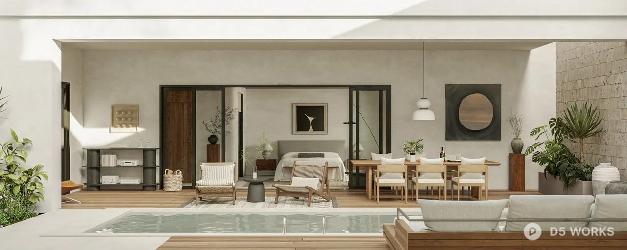 Minimalist Bedroom with Wooden Floor and Neutral Tones 3d model thumbnail 3