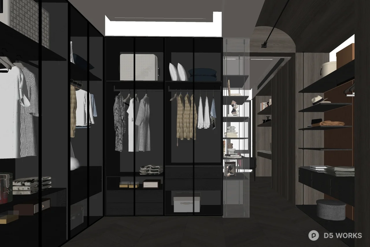 Modern Walk In Closet With Herringbone Flooring 3d model thumbnail 3