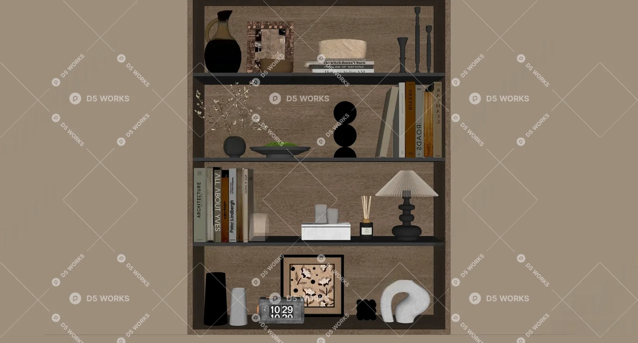 Mid Century Modern Decorative Shelf Arrangement 3d model thumbnail 2