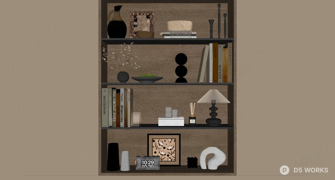Mid Century Modern Decorative Shelf Arrangement 3d model thumbnail 2