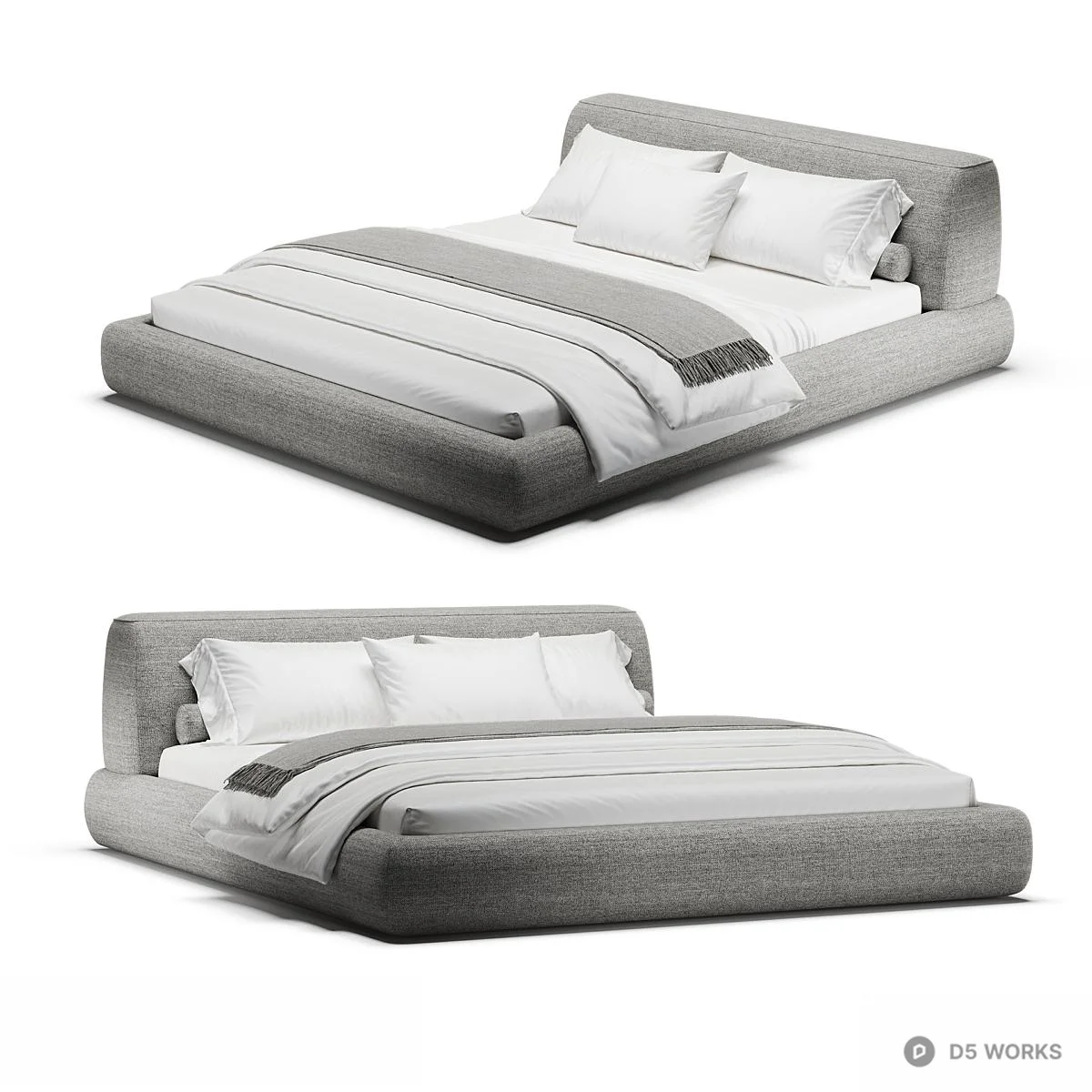 Minimalist Upholstered Double Bed 3d model - Image 1