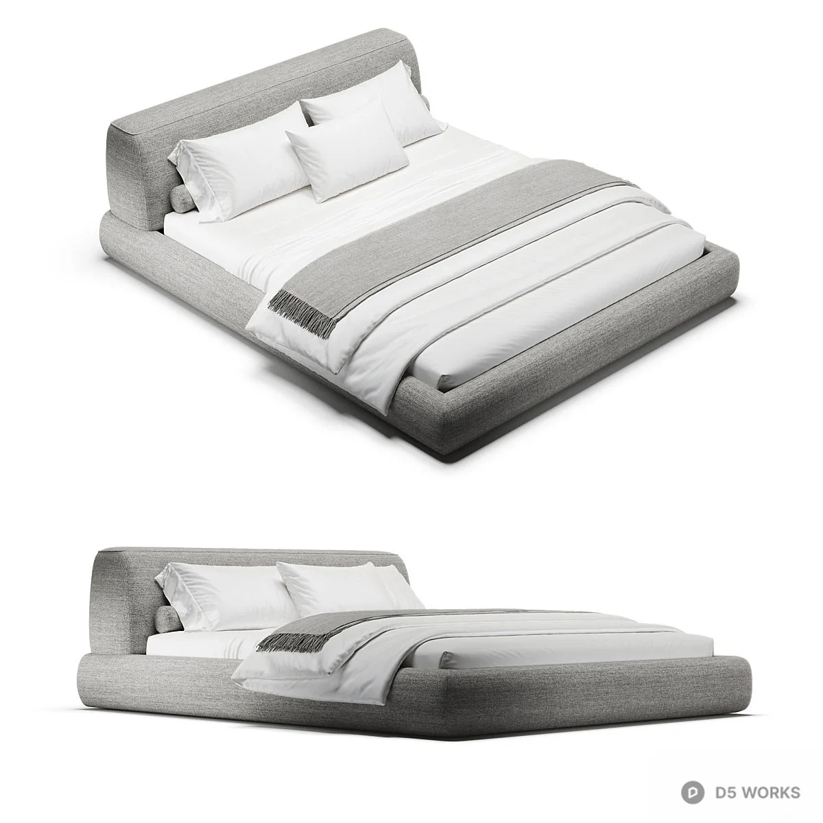 Minimalist Upholstered Double Bed 3d model thumbnail 2