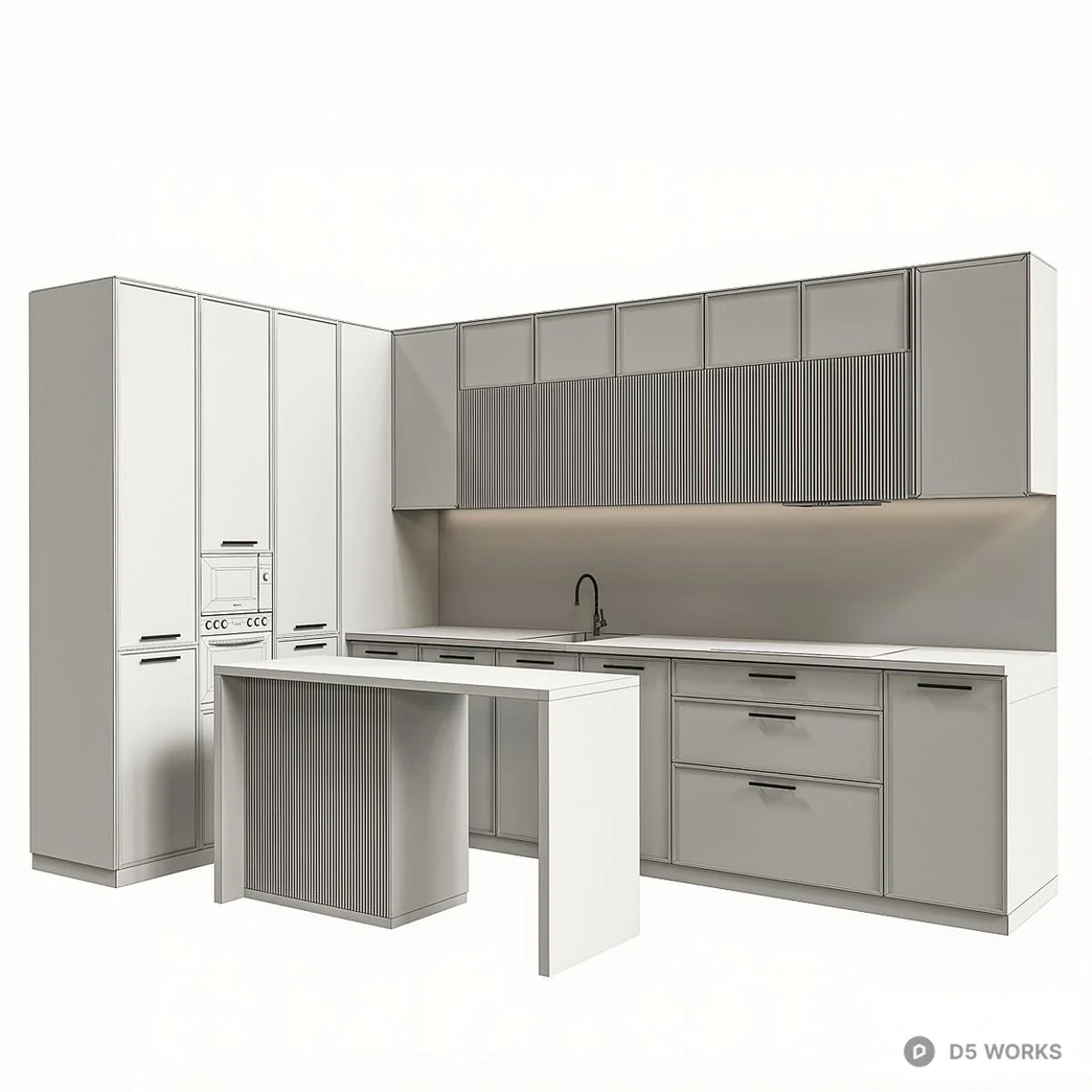 Contemporary Kitchen Cabinet Set 3d model thumbnail 2