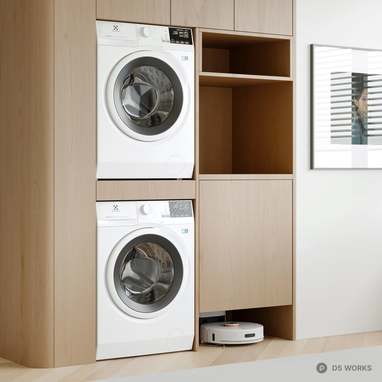 Minimalist Wooden Laundry Cabinet 3d model - Image 1