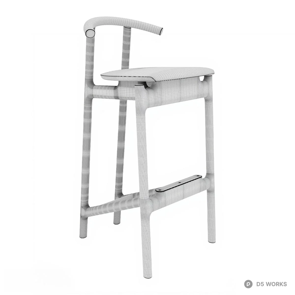 Minimalist Black Wood Bar Stool With Yellow Upholstered Seat 3d model thumbnail 5