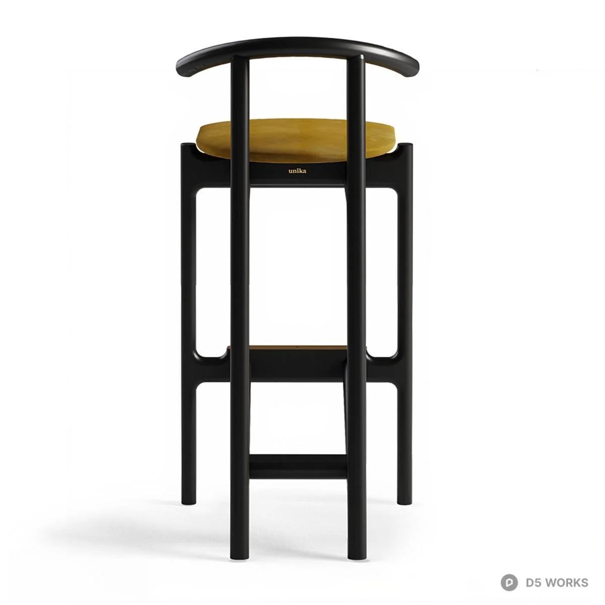 Minimalist Black Wood Bar Stool With Yellow Upholstered Seat 3d model thumbnail 4
