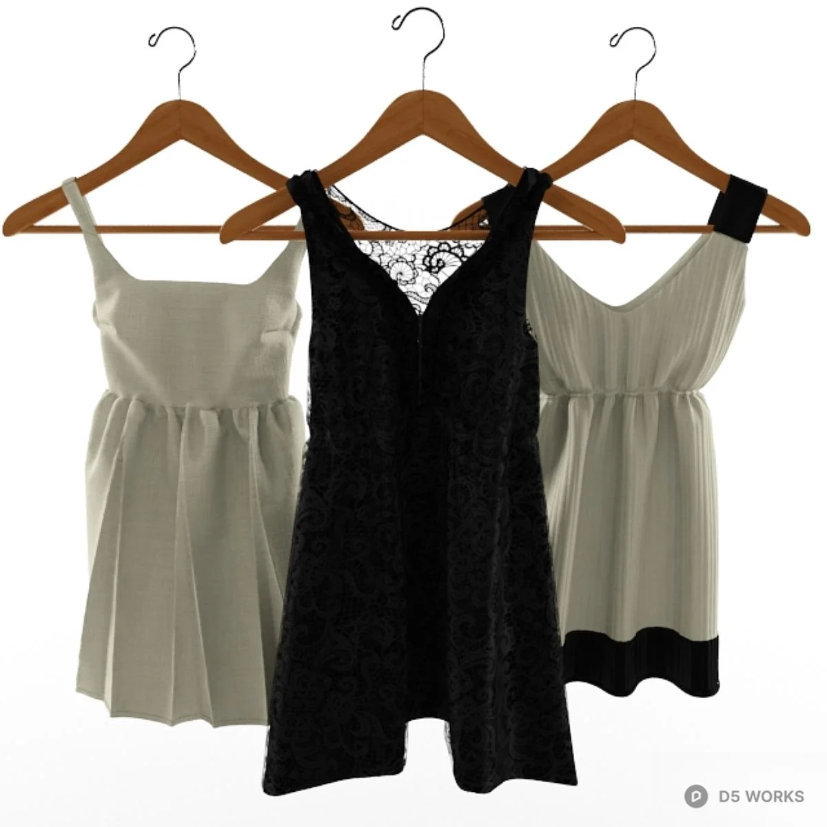 Hanging Dresses On Wooden Hangers 3d model thumbnail 2