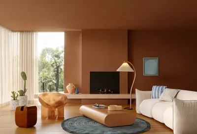 Modern Terracotta Living Room With Cozy Atmosphere 3d model