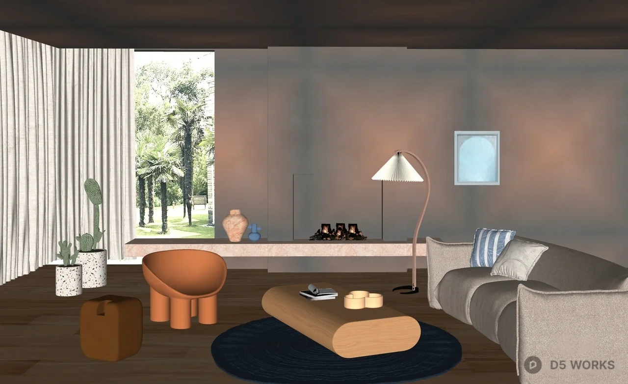 Modern Terracotta Living Room With Cozy Atmosphere 3d model thumbnail 2